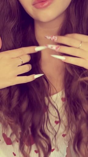 Long nails, red lipstick