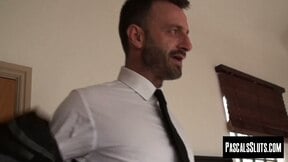 Busty and inked Miss Trixx squirts so much while she is roughly pounded by her m