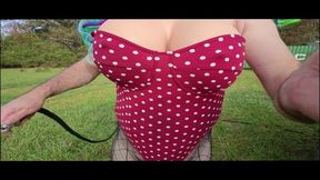Giant Fake Tits Crossdresser Swimsuit Carwash