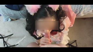 He tickles a Japanese French maid by eating her asshole, then fucks her face and has her swallow cum