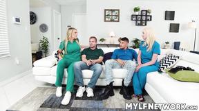 ”Kate Dee & Joslyn Jane serve the lad some naughty physical check up”
