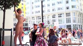 Blond slave on the streets of Madrid