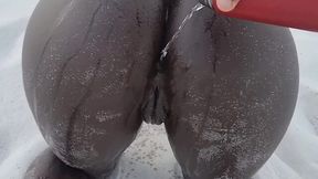 Incredible ebony chick with a bubble butt has her shaved muff smashed with BBC outdoor