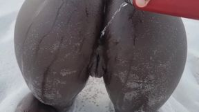 Incredible ebony chick with a bubble butt has her shaved muff smashed with BBC outdoor