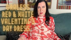 Braless Red & White Valentine’s Day Dress 4K