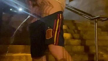 Amateur boy caught peeing in the street