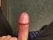 Horny uncut teen jerking and cumming on public train