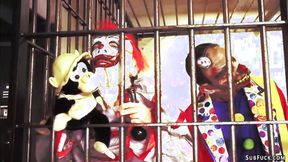 ”Group of clowns Double penetration fuck petite beauty”
