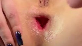 Teen neighbor girl gapes her ass and cums with a squirt