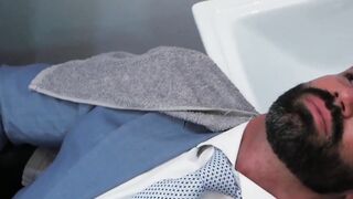 Suit and tie man comes for massage but ends up analrailed