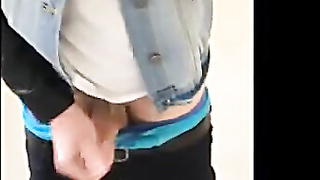 Youngster shoots a load rigid while draining off in school dormitory bedroom