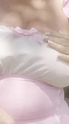 Close-up Selfie Stick View of My Huge Tits as I Walk Around Outdoors in Spain.