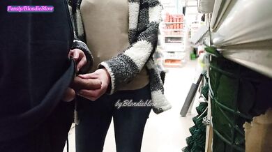 Extreme public exhibitionist handjob in the supermarket