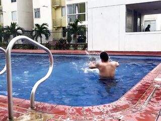 Neighbour, what are u doing here? Are u insane? My spouse could arrive at any pont of time. jizz flow- creampie.