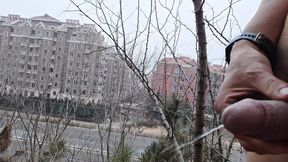 A naked man masturbated in a place.