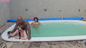 Jerking Off In The Pool And Fucking Two Hotties With Cum Inside