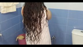 Gorgeous BBW Desi Indian Sexy Chubby Bhabhi Netu Nude Bathing in Home Bathroom with Hot Water Shower