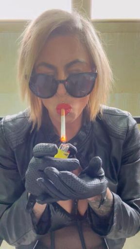 Leather jacket and gloves