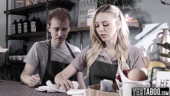 Petite blonde barista blows and fucks her cheating BF in the cafe