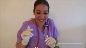 Latex gloved nurse knows about your fetish and strokes you POV