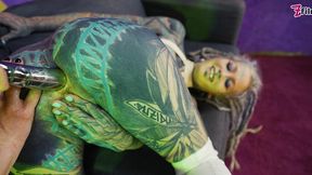 two hot girls in latex and high heels using big metal toy together - atp, anal gapes, lesbian