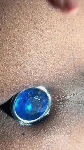 Closeup Butt Plug in Asshole on Bed.  Masturbation Brown Pink Hole pain   Clip 1