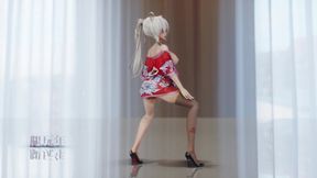 Chocolate Cream Cheongsam; Black Stockings; Red-soled High Heels