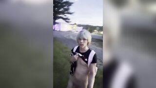 Femboy exhibitionist in public