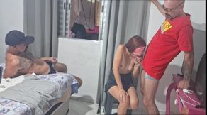 A Prank Involving a Blindfolded Wife. a Cuckold Blindfolds His Wife and Calls the Neighbor.