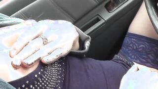 Hot Milf driver stopped vehicle while driving masturbates cunt fingers nipples and strong soak orgasm