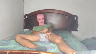 man masturbating and getting full of