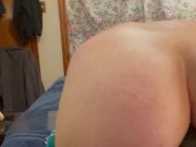 Bent over taking 12 in BBC Dildo in bubble butt