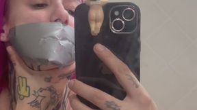 Gagging myself in the bathroom with duct tape ???? POV