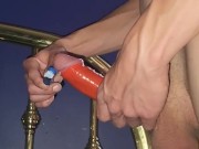 Twink uses vibrating toothbrush to cum