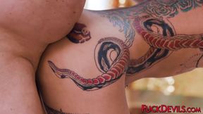 Tattooed babes beg for rough missionary and doggystyle fucking