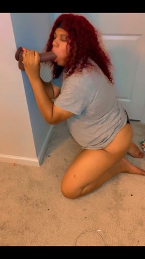 On My Knees Sucking a BBC Dildo