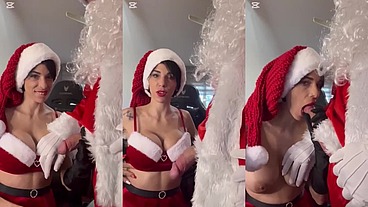 Mama Noela eats Santa Claus's big, fat cock, like she swallows