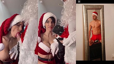 Mama Noela eats Santa Claus's big, fat cock, like she swallows