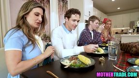 Stepsons swap stepmoms for group sex