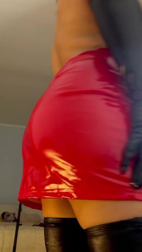 Red latex skirt