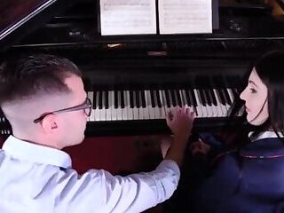 PIano student Mia Evans can't wait to swallow & ride her teacher's massive shaft