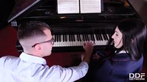 PIano student Mia Evans can't wait to swallow & ride her teacher's massive shaft