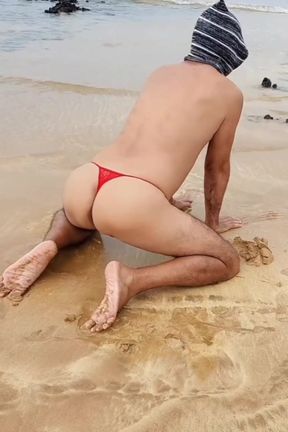 Ladysilva crossdresser on the beach in panties what a hot slut