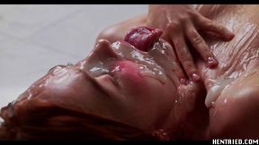 Jia Lissa Ahegao went Full Extreme Bukkake - Full of Cum Redhead - Real Life Hentai