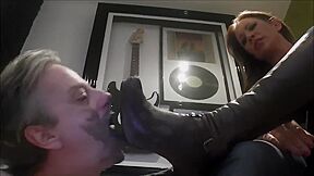 Lusty Milf Got Her Muddy Boots Licked Out By Her Personal Male Foot Slave