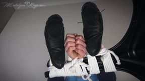 Madalynn is chair tied in rope bondage with her leather ballet slippers on display WMV