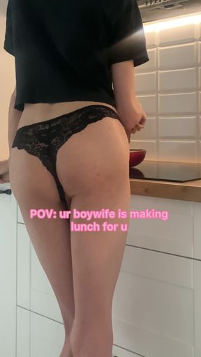teen femboy boywife is teasing u in the kitchen