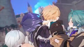 Flins x Illuga x Varka x Lohen raunchy Genshin Impact orgy shreds gay anime bareback