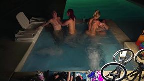 Mature wives enjoy a steamy hot tub orgy