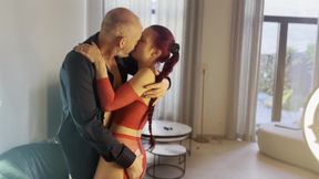 Stepdaddy Gets Fucks Young Redhead on Stairs